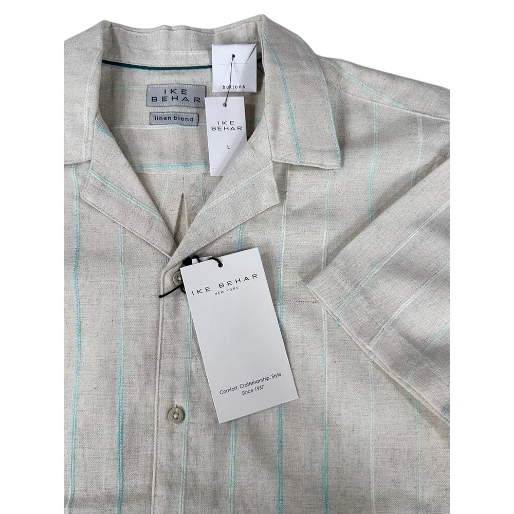 Ike Behar‎ New York Mens Large Linen Blend Casual Button Down Shirt